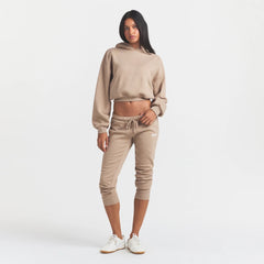COTTON FLEECE LEGGING WITH EMBOSSED LOGO | LATTE
