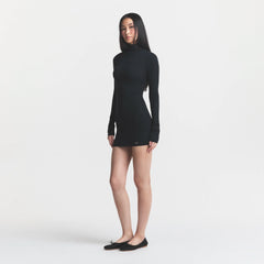 ESSENTIAL KNIT MOCK NECK MINI DRESS | ONYX