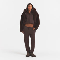FAUX FUR HOODED ZIP UP JACKET | COCOA