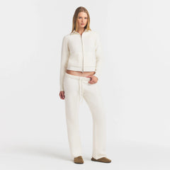 TEXTURED KNIT SHERPA ZIP UP | IVORY