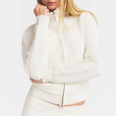TEXTURED KNIT SHERPA ZIP UP | IVORY
