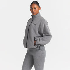 OUTDOOR FLEECE MOCK NECK ZIP UP JACKET | DARK HEATHER GREY