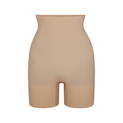 SHEER SEAMLESS HIGH-WAISTED MID THIGH SHORT | CLAY