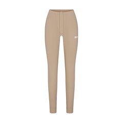 COTTON FLEECE LEGGING WITH EMBOSSED LOGO | LATTE