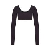 WOOL RIB LONG SLEEVE CROPPED TOP | OBSIDIAN