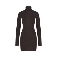 ESSENTIAL KNIT MOCK NECK MINI DRESS | ESPRESSO