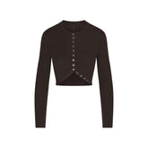 ESSENTIAL KNIT ROUNDED CROPPED CARDIGAN | ESPRESSO