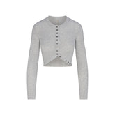 ESSENTIAL KNIT ROUNDED CROPPED CARDIGAN | MID HEATHER GREY