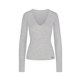 ESSENTIAL KNIT LONG SLEEVE V NECK | MID HEATHER GREY