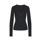 ESSENTIAL KNIT LONG SLEEVE V NECK | ONYX