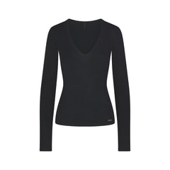 ESSENTIAL KNIT LONG SLEEVE V NECK | ONYX