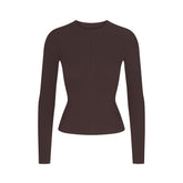 COTTON RIB ZIP UP TOP | ESPRESSO
