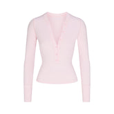COTTON JERSEY HENLEY LONG SLEEVE | CHERRY BLOSSOM