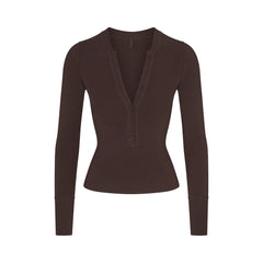 COTTON JERSEY HENLEY LONG SLEEVE | ESPRESSO