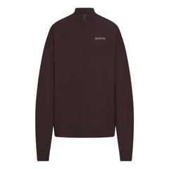 COTTON FLEECE MOCK NECK QUARTER ZIP WITH EMBOSSED LOGO | ESPRESSO