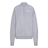 COTTON FLEECE MOCK NECK QUARTER ZIP WITH EMBOSSED LOGO | HEATHER GREY