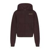 COTTON FLEECE ZIP UP HOODIE WITH EMBOSSED LOGO | ESPRESSO
