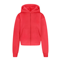 COTTON FLEECE ZIP UP HOODIE | WASHED RED