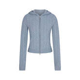 SWEATER KNIT CABLE ZIP UP HOODIE | FOG