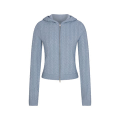 SWEATER KNIT CABLE ZIP UP HOODIE | FOG
