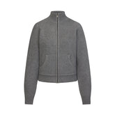TEXTURED KNIT SHERPA ZIP UP | DARK HEATHER GREY