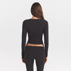 COTTON JERSEY V NECK LONG SLEEVE TOP | SOOT