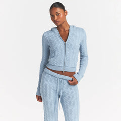 SWEATER KNIT CABLE ZIP UP HOODIE | FOG