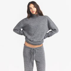 TWEED KNIT TEXTURED OVERSIZED TURTLENECK | DARK HEATHER GREY
