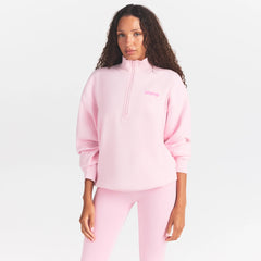 COTTON FLEECE MOCK NECK QUARTER ZIP WITH EMBOSSED LOGO | CHERRY BLOSSOM