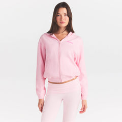 COTTON FLEECE ZIP UP HOODIE WITH EMBOSSED LOGO | CHERRY BLOSSOM
