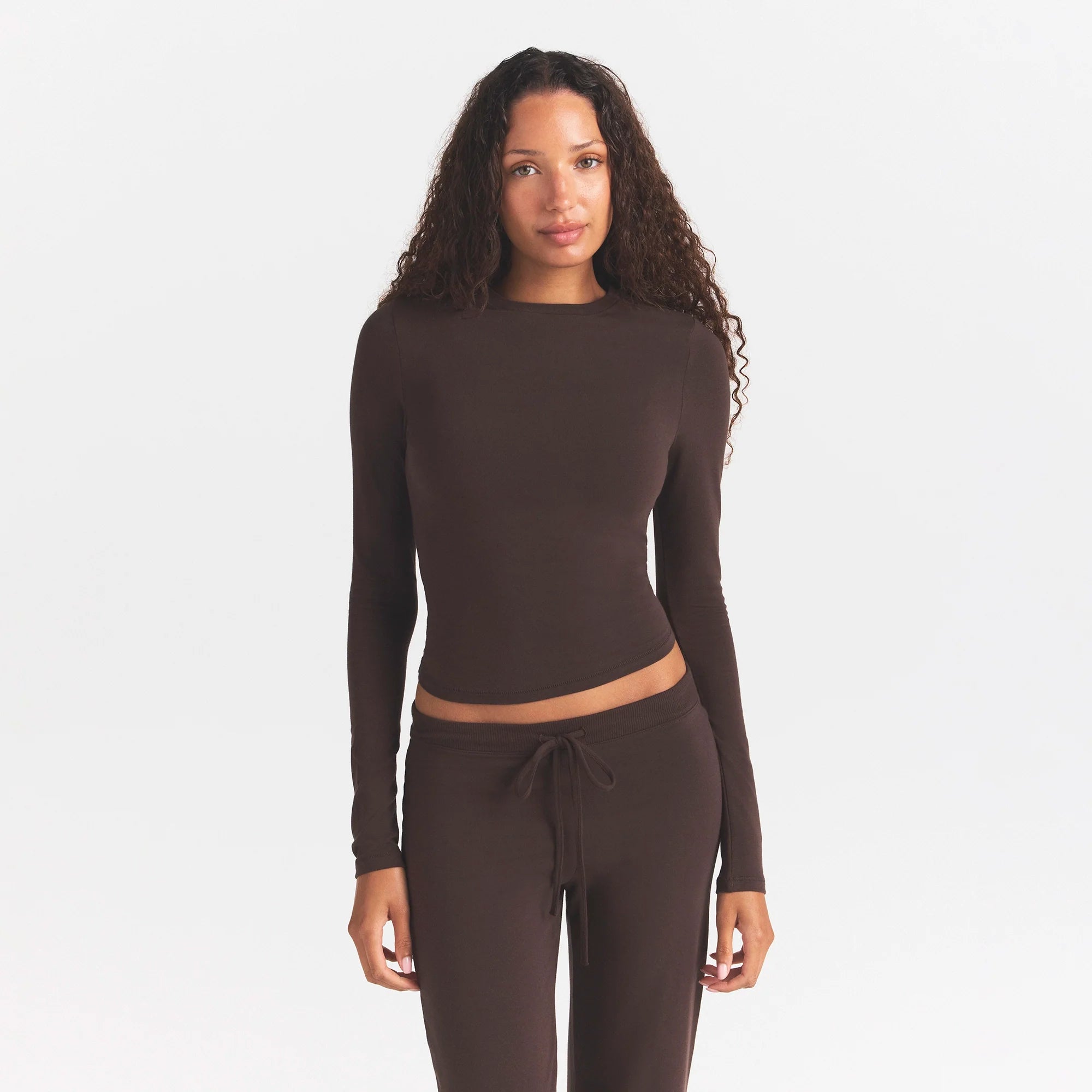 COTTON JERSEY LONG SLEEVE T-SHIRT | ESPRESSO