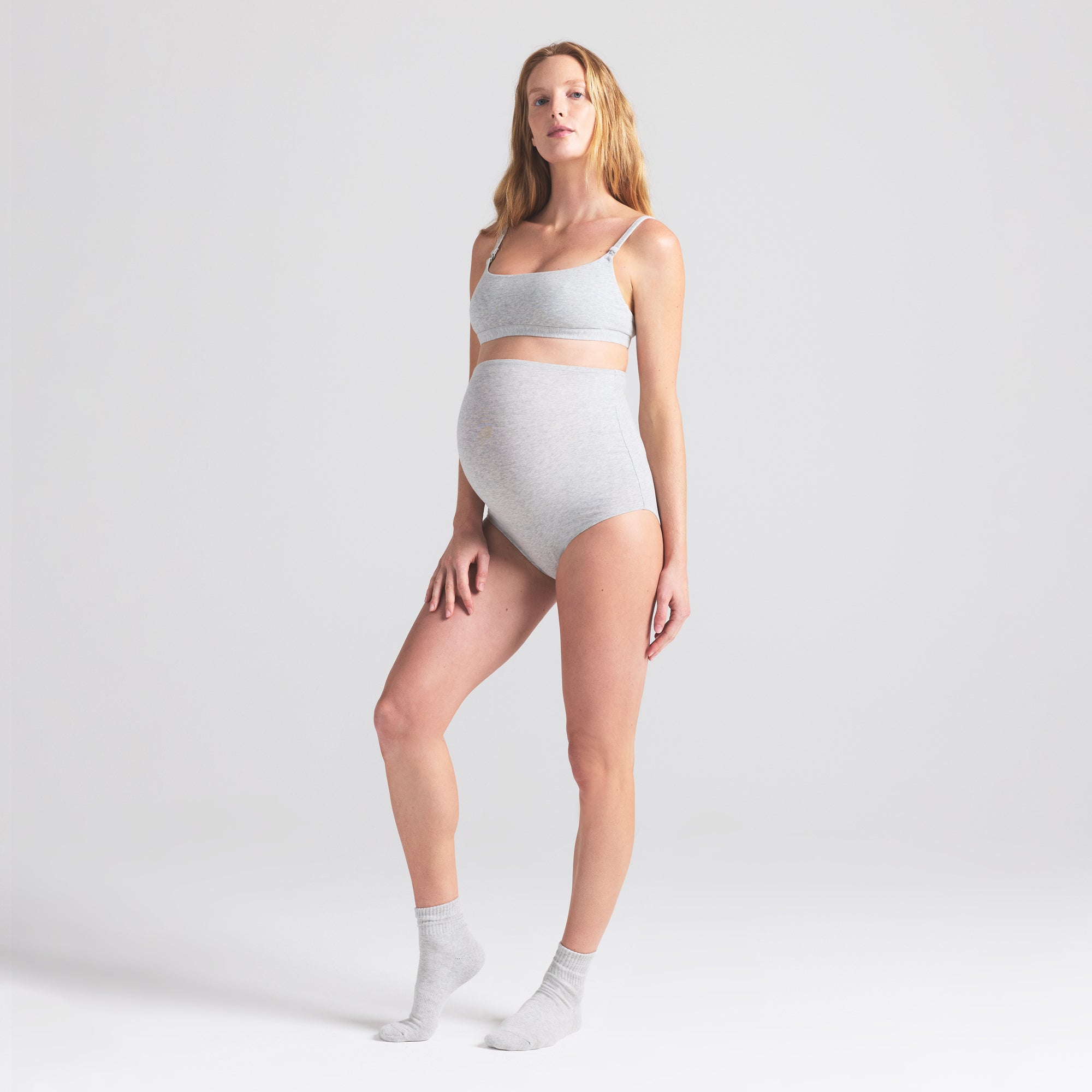 COTTON JERSEY MATERNITY HIGH-WAISTED BRIEF | LIGHT HEATHER GREY