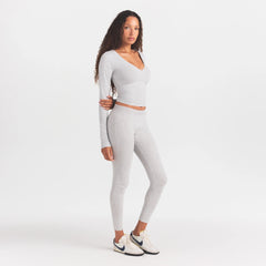 COTTON RIB MID RISE LEGGING | LIGHT HEATHER GREY