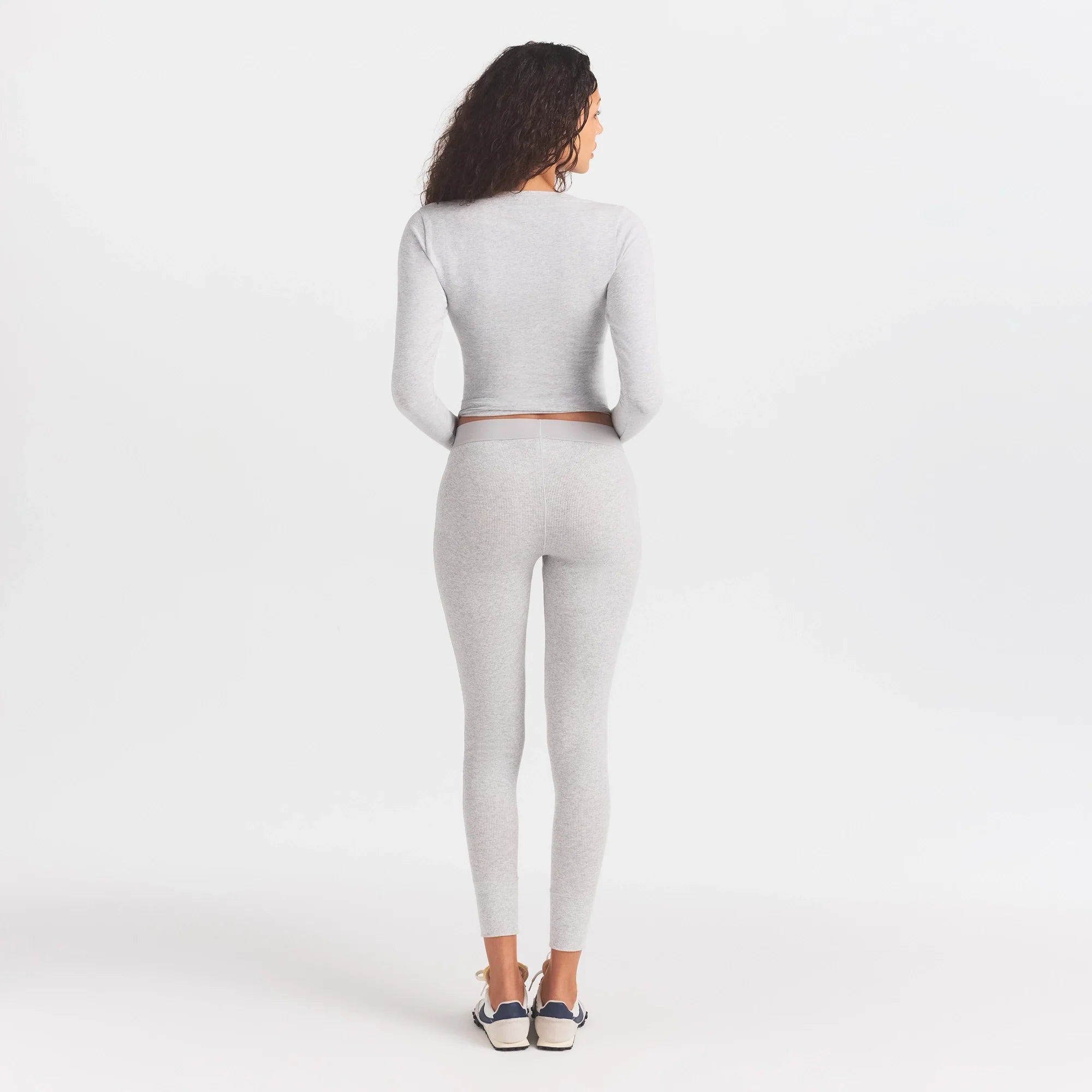 COTTON RIB MID RISE LEGGING | LIGHT HEATHER GREY