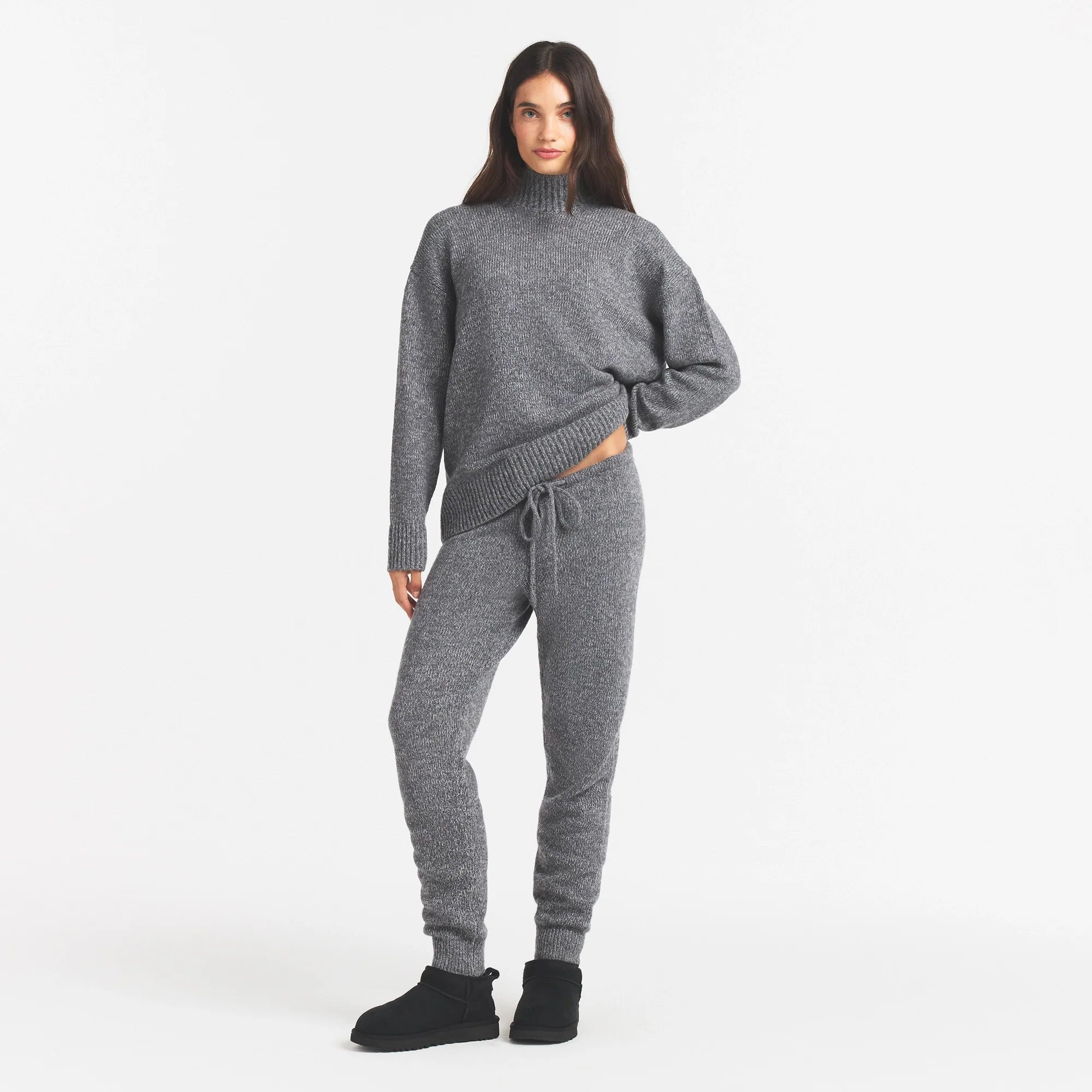 TWEED KNIT TEXTURED PANT | DARK HEATHER GREY
