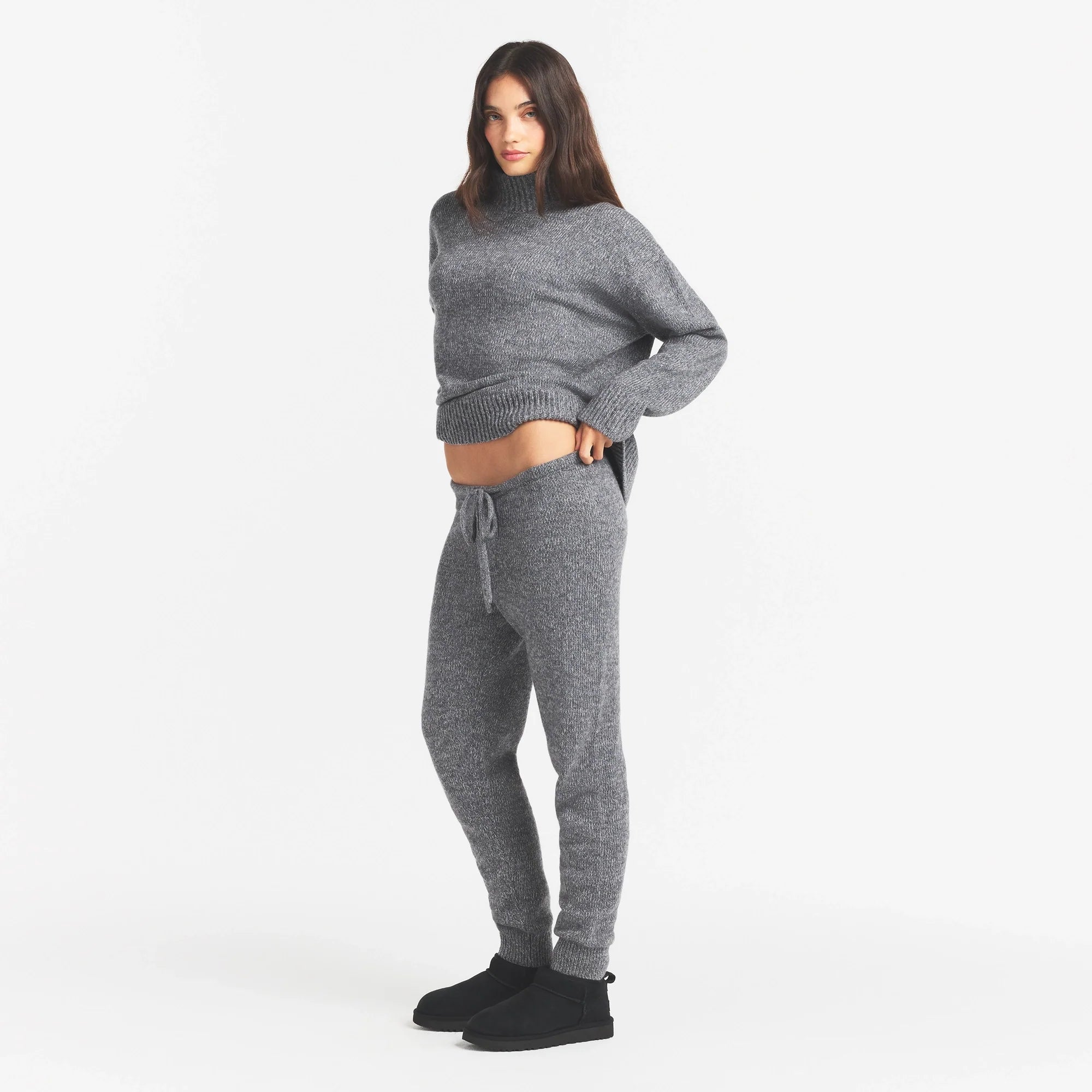 TWEED KNIT TEXTURED PANT | DARK HEATHER GREY