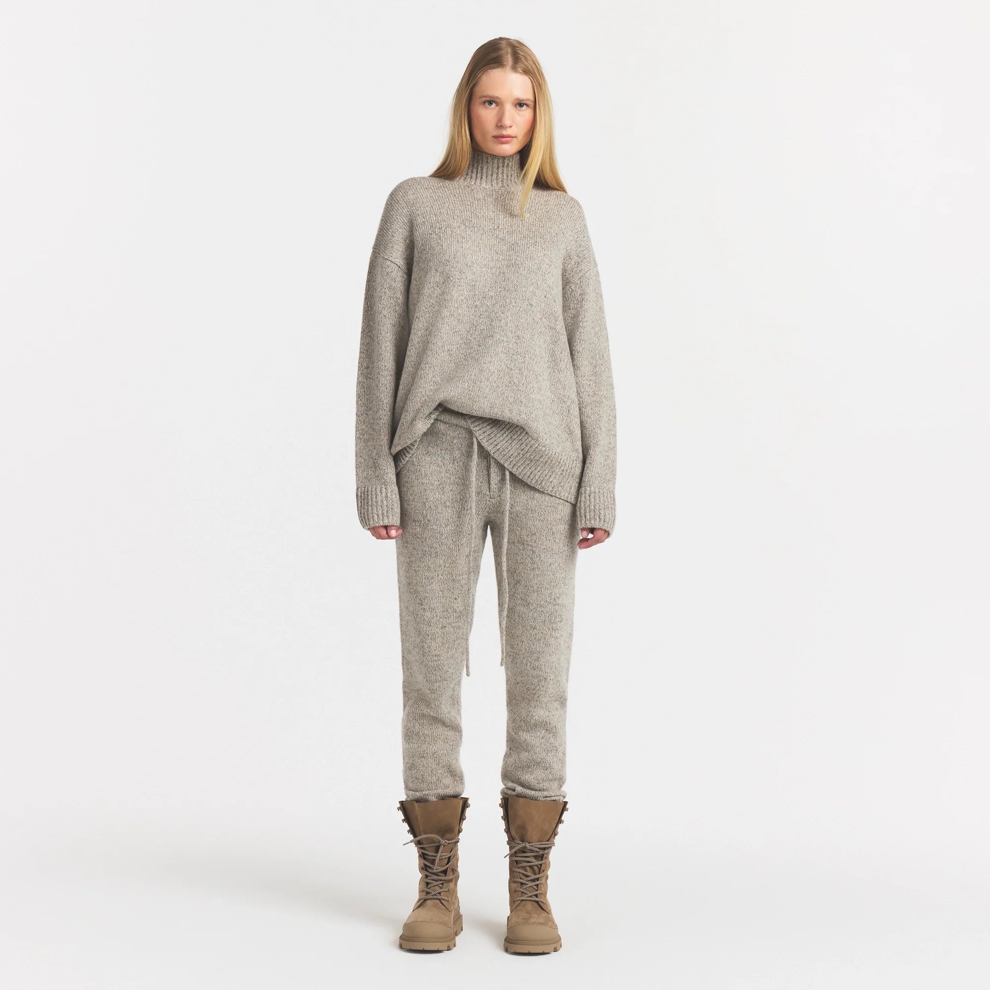 TWEED KNIT TEXTURED PANT | LATTE