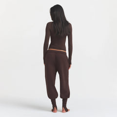 COTTON FLEECE LEG WARMER SWEATPANT WITH EMBOSSED LOGO | ESPRESSO