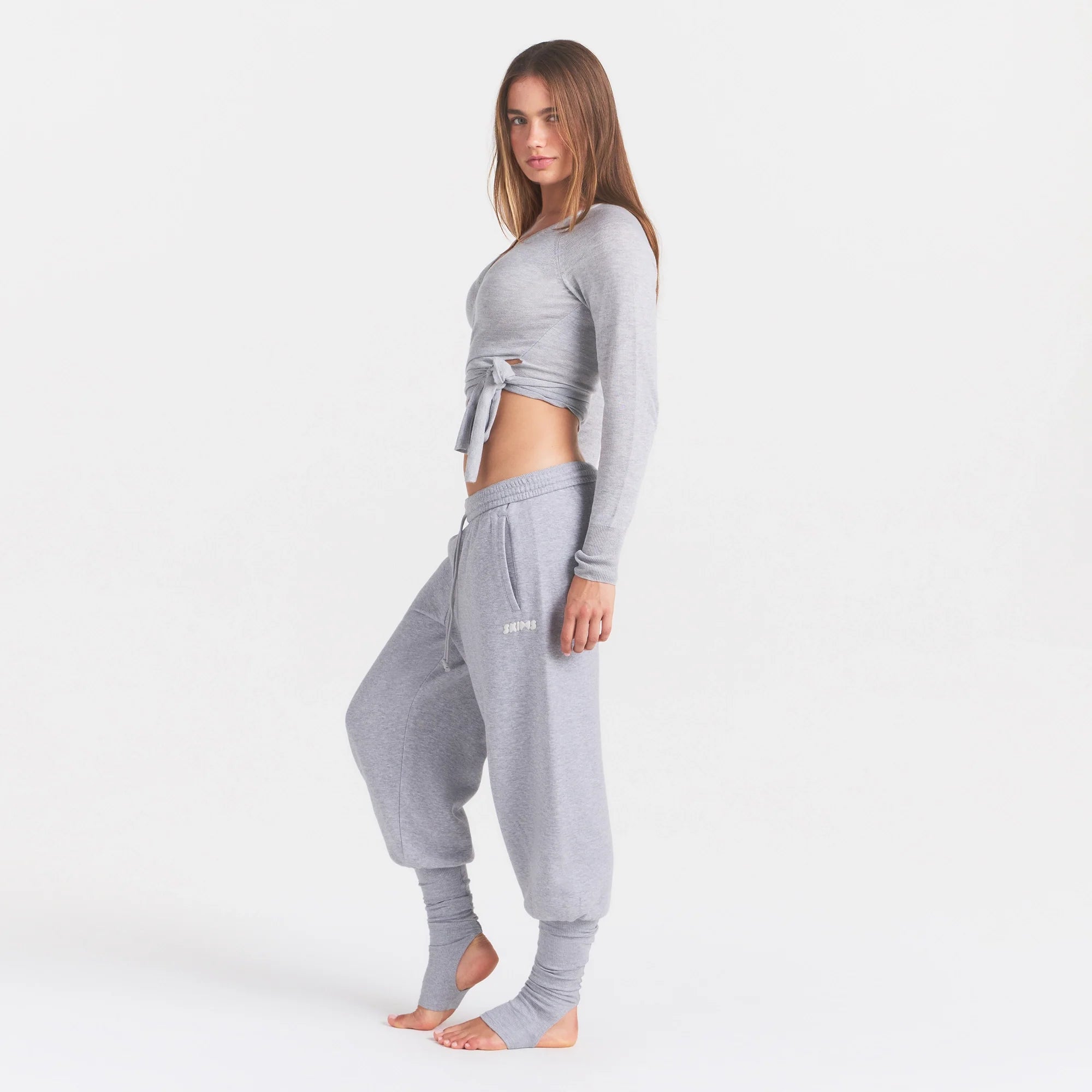 COTTON FLEECE LEG WARMER SWEATPANT WITH EMBOSSED LOGO | HEATHER GREY