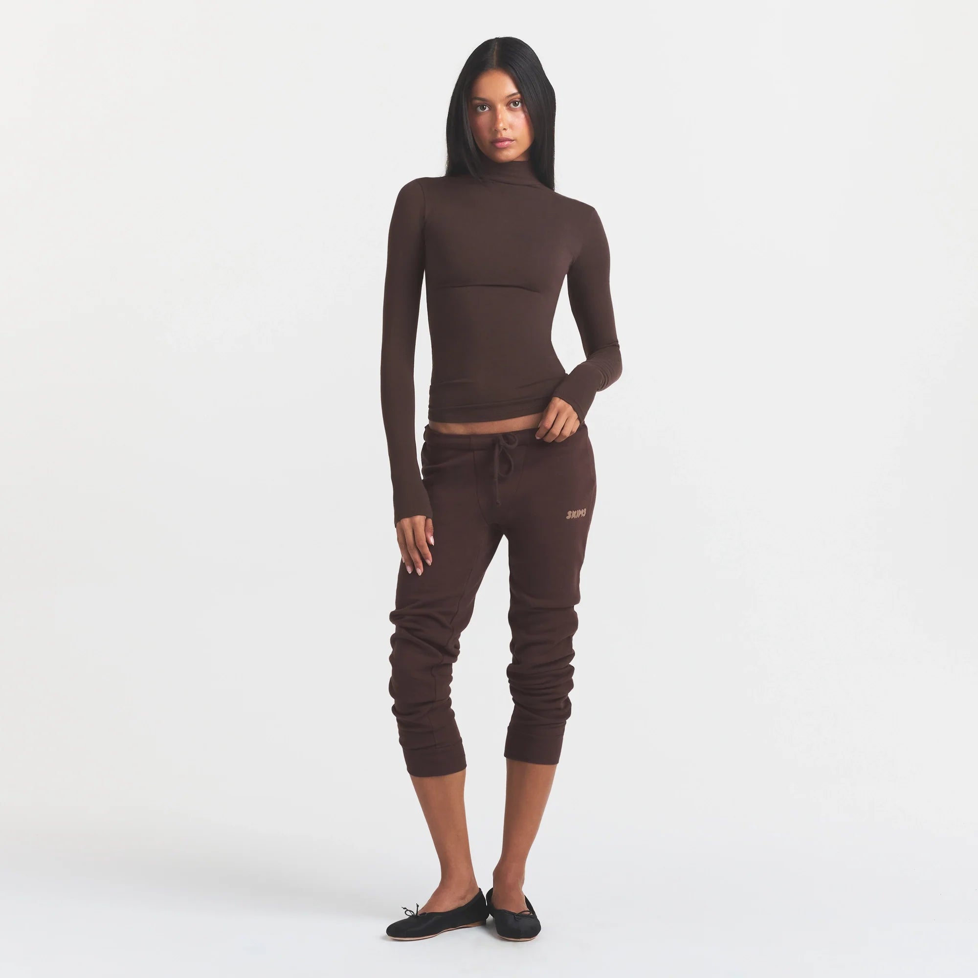 COTTON FLEECE LEGGING WITH EMBOSSED LOGO | ESPRESSO