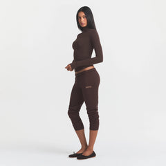 COTTON FLEECE LEGGING WITH EMBOSSED LOGO | ESPRESSO