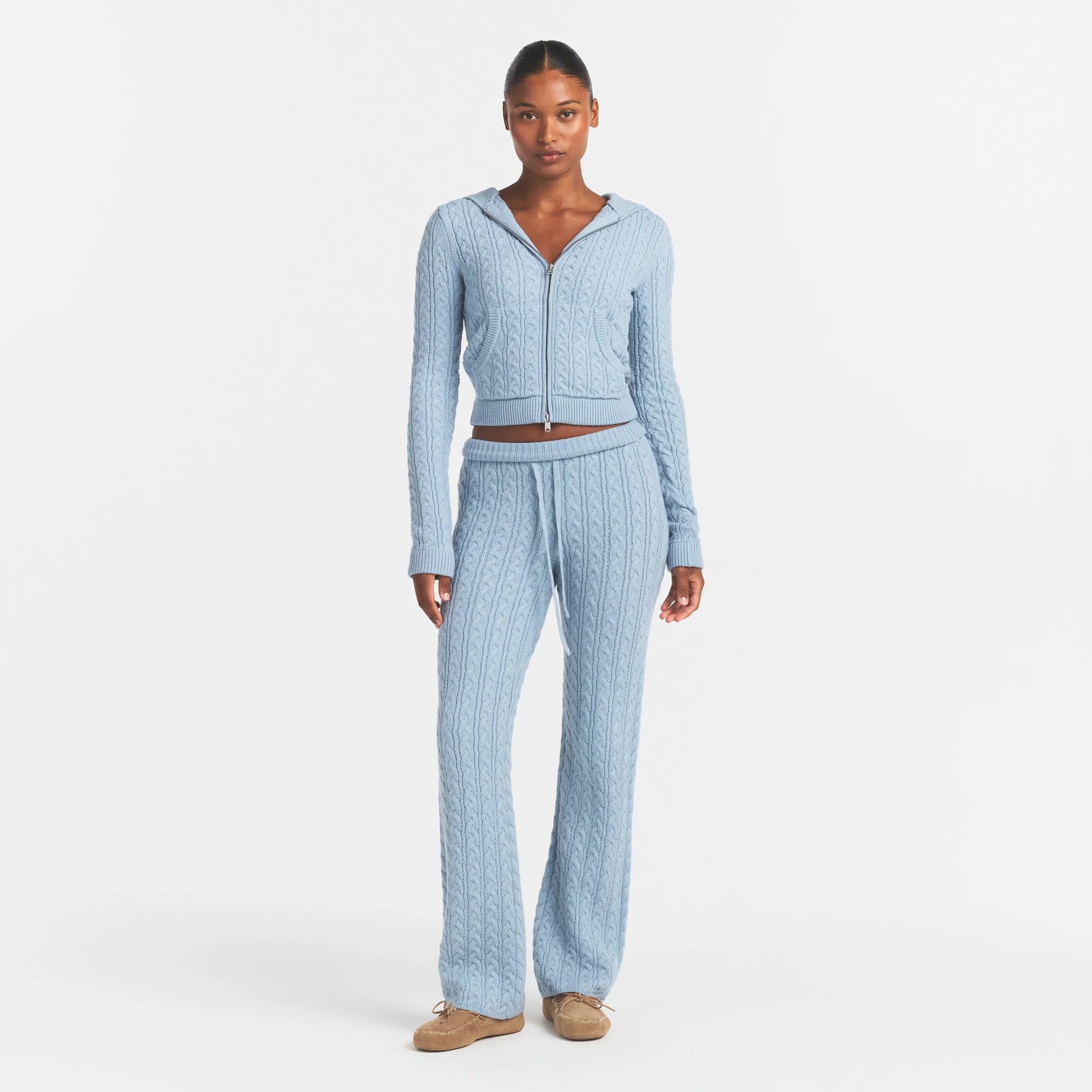 SWEATER KNIT CABLE STRAIGHT LEG PANT | FOG