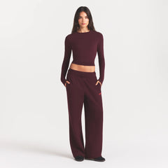 COTTON FLEECE DOUBLE WAISTBAND PANT WITH EMBOSSED LOGO | CURRANT