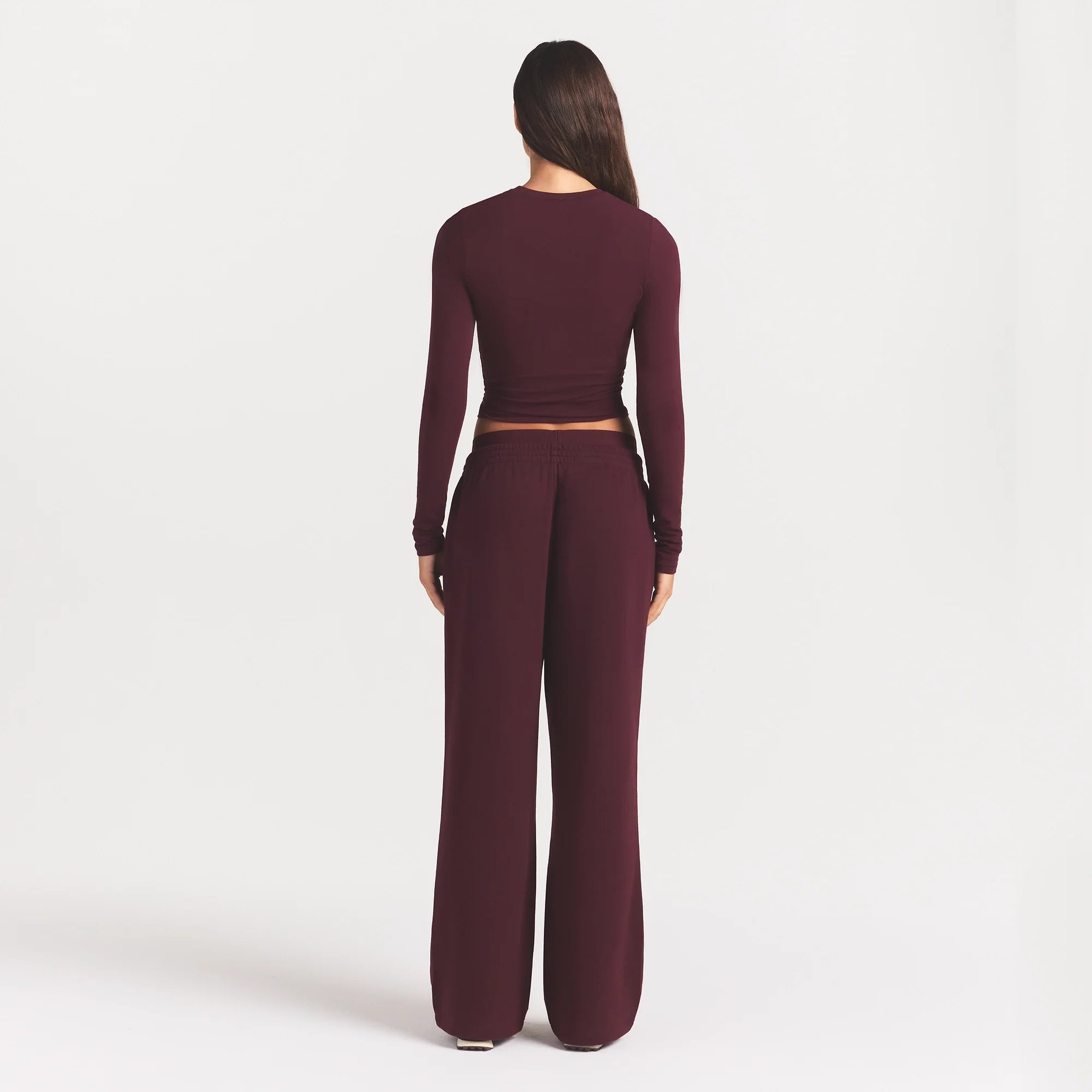 COTTON FLEECE DOUBLE WAISTBAND PANT WITH EMBOSSED LOGO | CURRANT