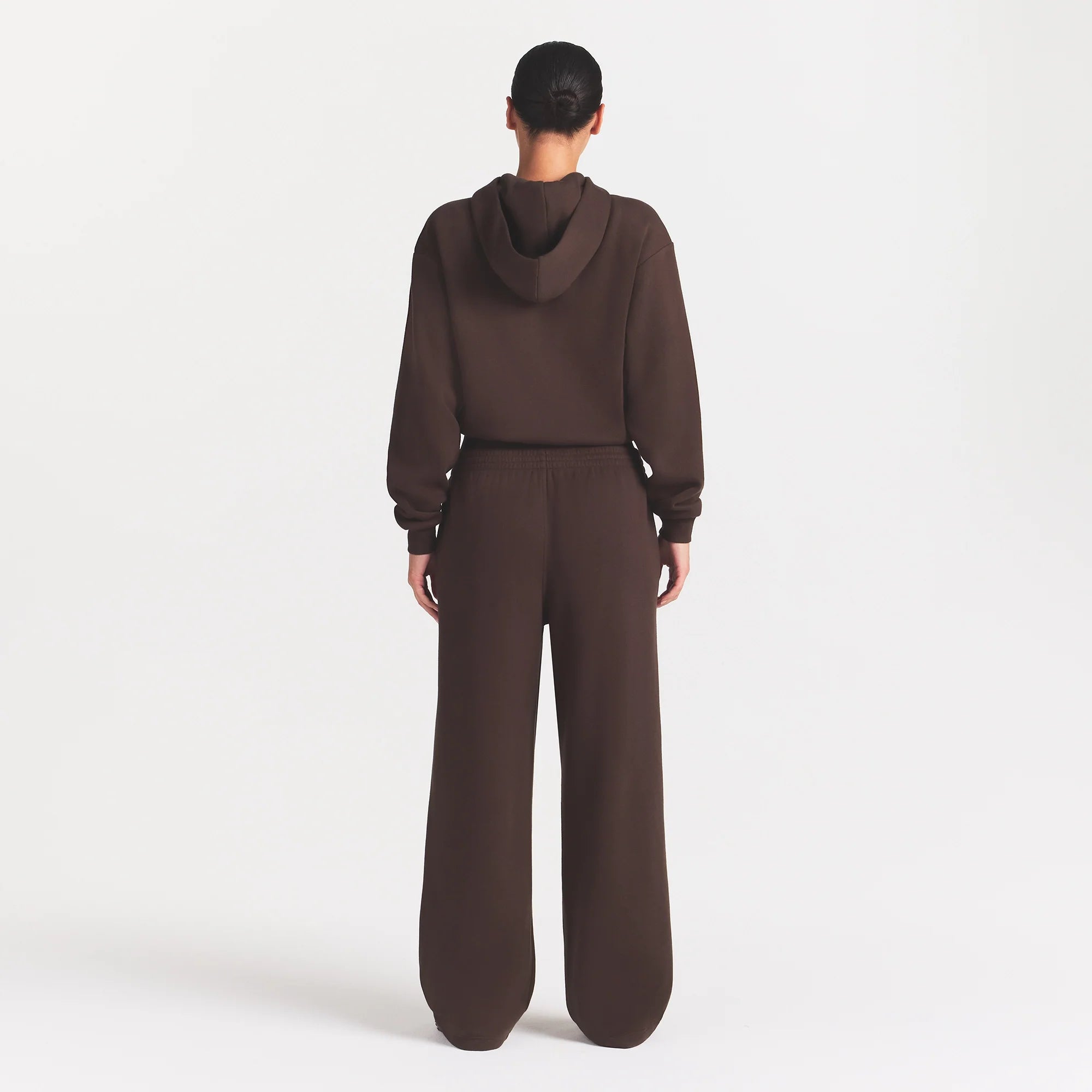COTTON FLEECE DOUBLE WAISTBAND PANT WITH EMBOSSED LOGO | ESPRESSO