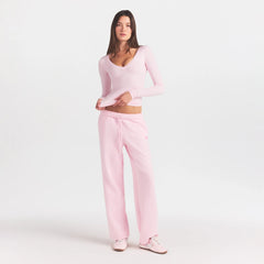 COTTON FLEECE STRAIGHT LEG PANT WITH EMBOSSED LOGO | CHERRY BLOSSOM