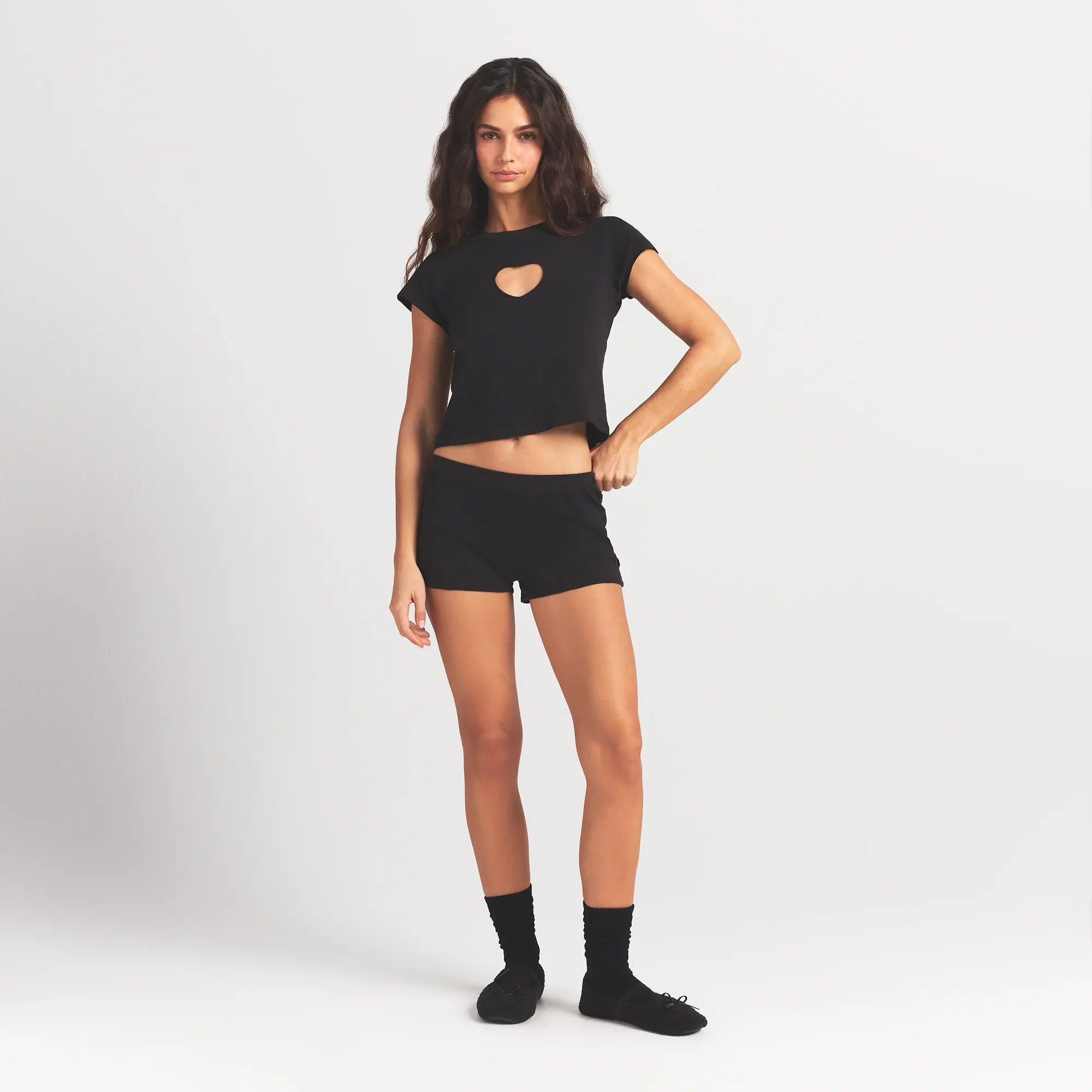 WORN IN JERSEY MICRO HEART SHORT | WASHED ONYX