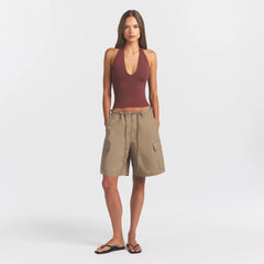 WOVEN COTTON OVERSIZED CARGO SHORT | DESERT