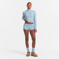 SWEATER KNIT CABLE MICRO SHORT | FOG