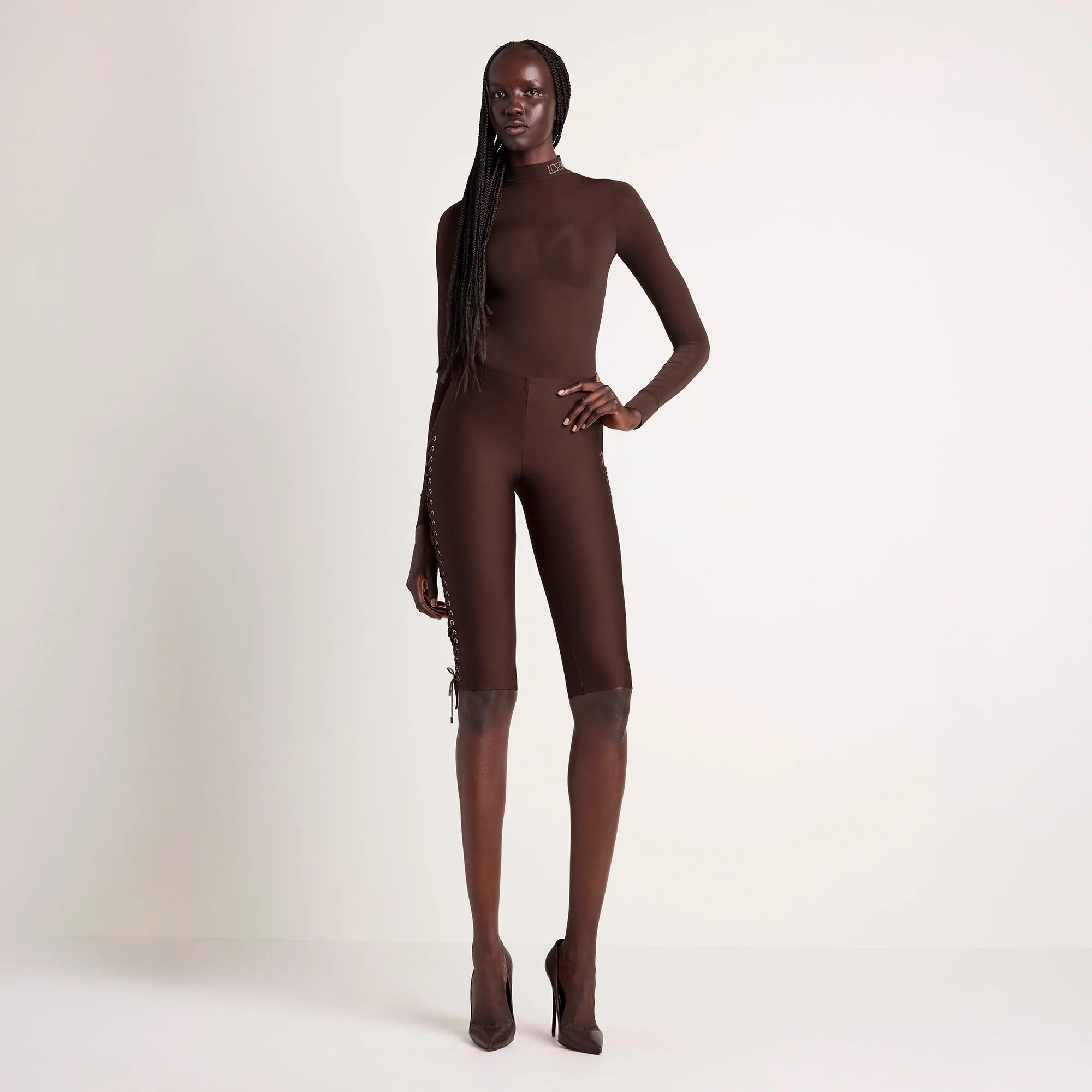 LUDOVIC DE SAINT SERNIN X SKIMS MILKY SHEER MOCK NECK LONG SLEEVE TOP | COCOA
